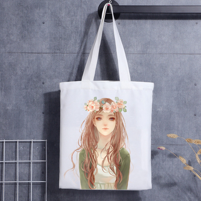 Custom Printed Shopping Christmas Gift Cartoon Ladies Canvas Carrier Bags Cotton Logo