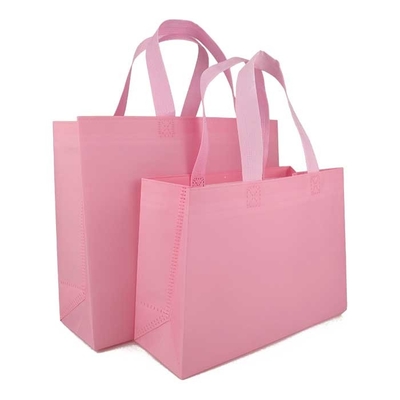 Grocery Printed Non Woven Shopping Bags Pink 65gsm Breathable Shrink Resistant