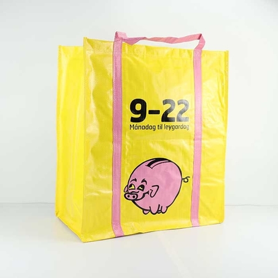 Handled Polypropylene Sewing Reusable Bags Yellow 105Gsm Laminated