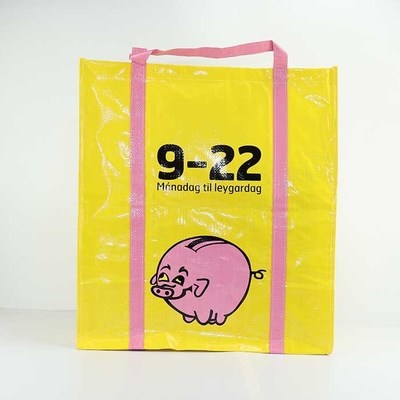 Handled Polypropylene Sewing Reusable Bags Yellow 105Gsm Laminated