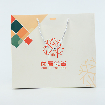 Boutique Shopping Clothes Custom Logo Paper Bag Printed White With Ribbon Handle