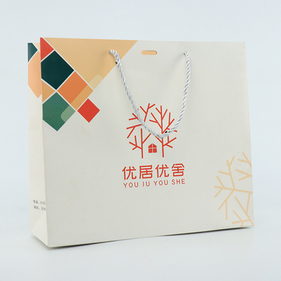 Boutique Shopping Clothes Custom Logo Paper Bag Printed White With Ribbon Handle